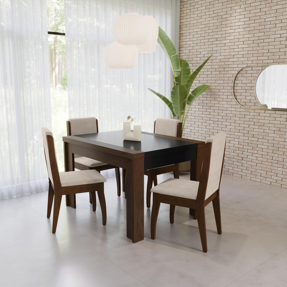 DECOCASA - Juego de comedor Lorenzi 4 Sillas Mesa Rectangular 120x90x77cm Cafe Castaño