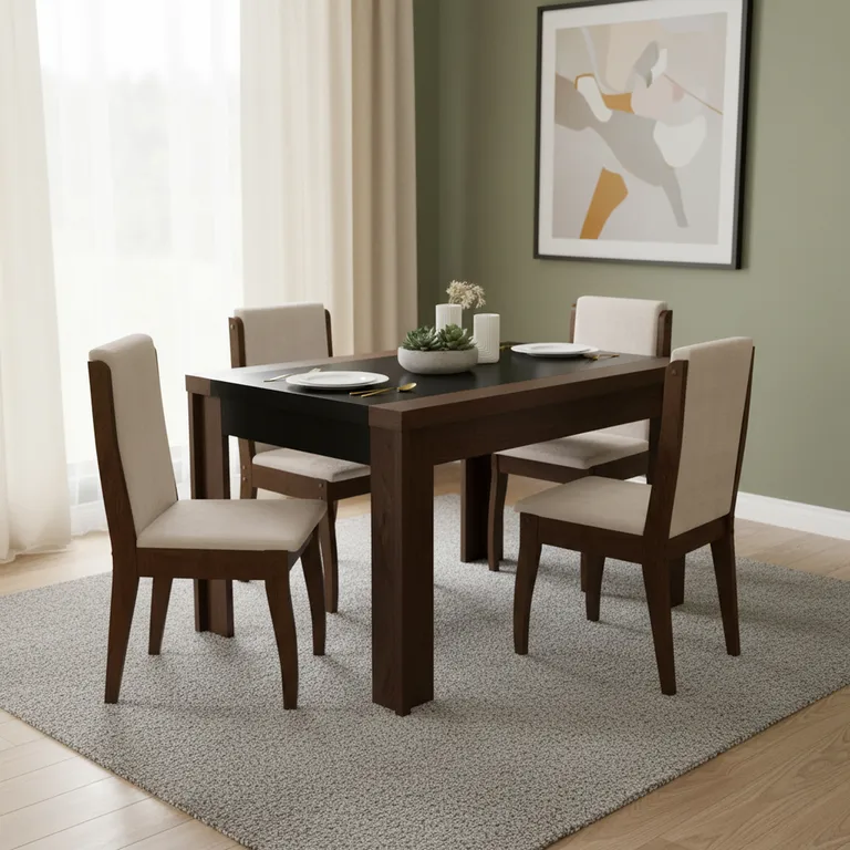 DECOCASA Juego de comedor Lorenzi 4 Sillas Mesa Rectangular 120x90x77cm Café