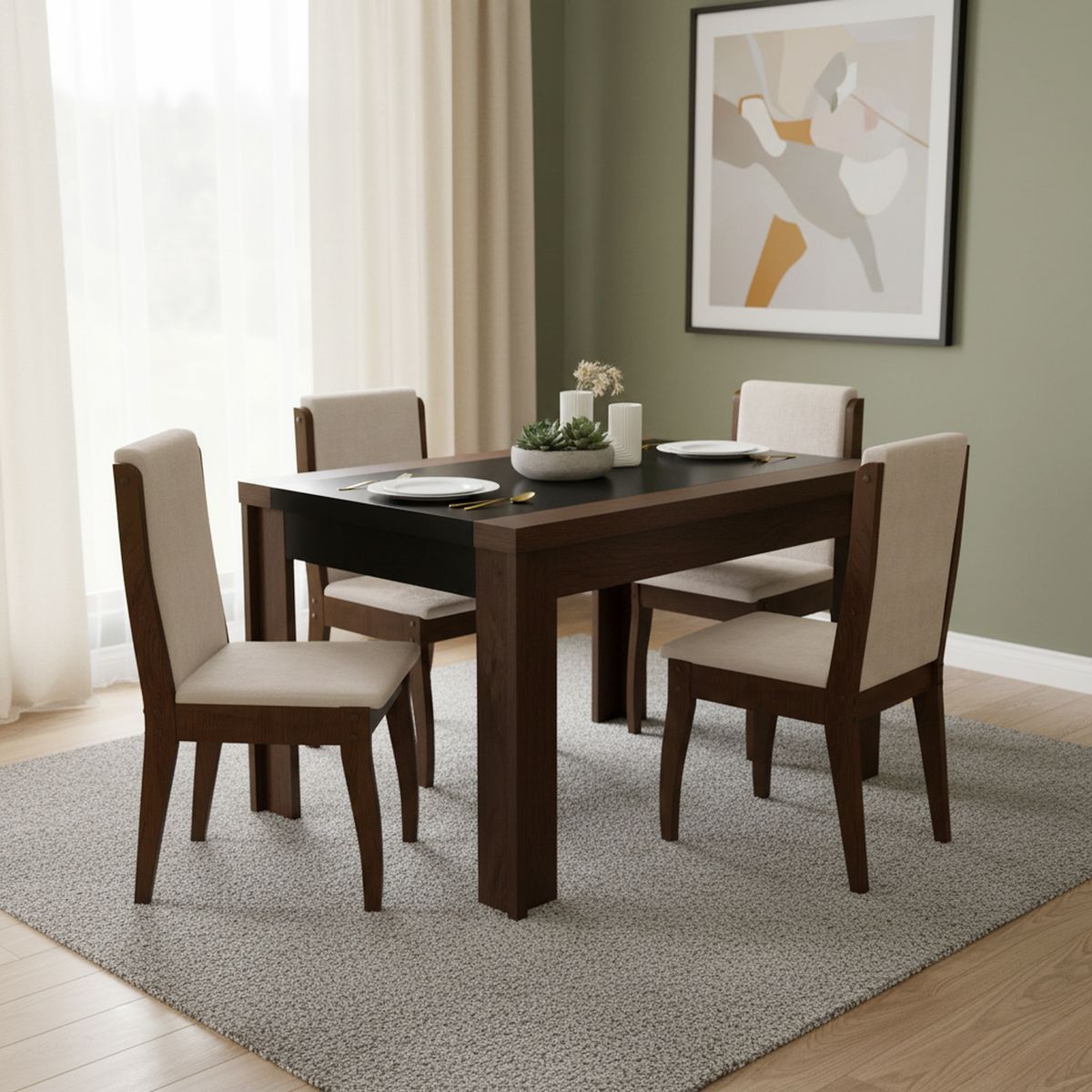 DECOCASA - Juego de comedor Lorenzi 4 Sillas Mesa Rectangular 120x90x77cm Café