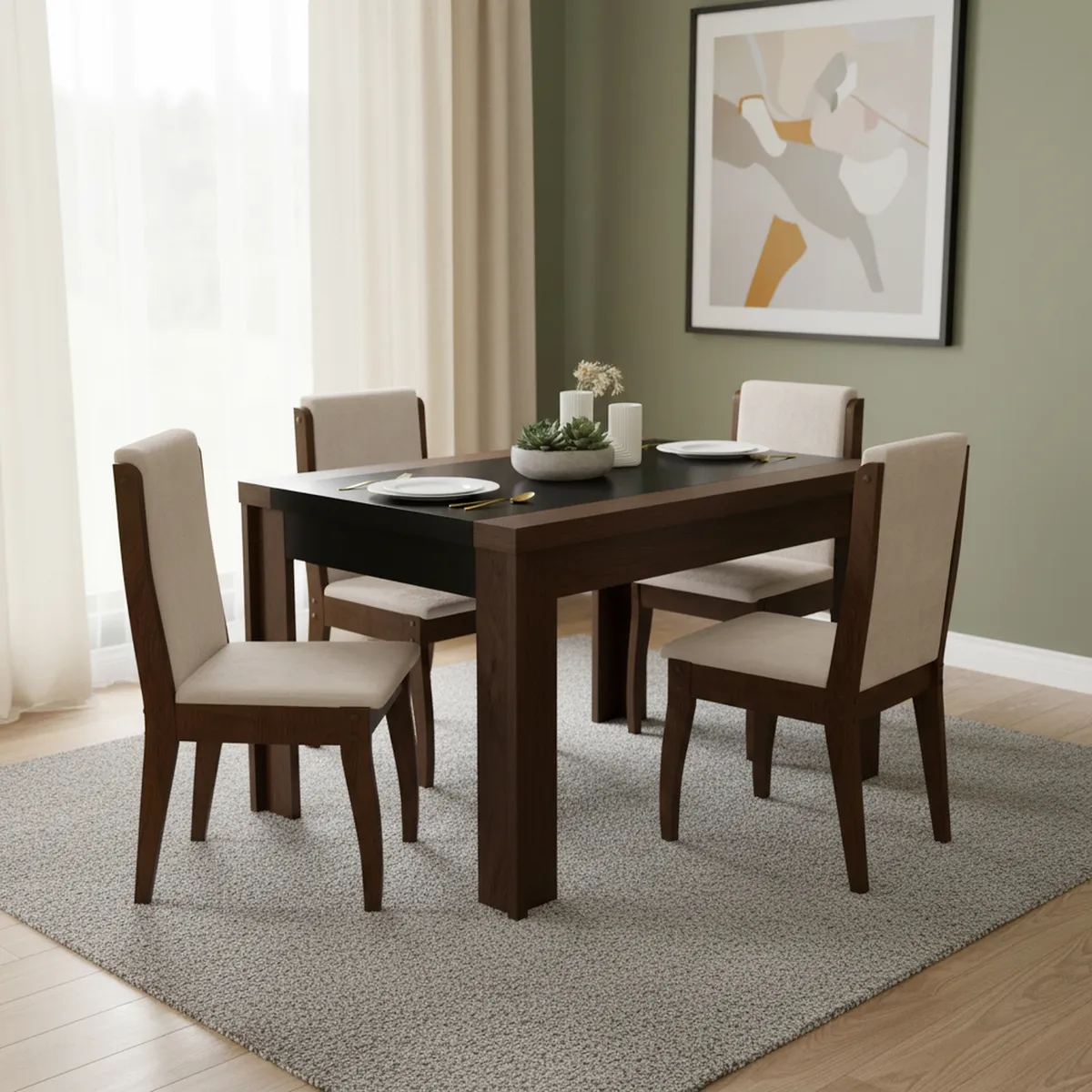 DECOCASA - Juego de comedor Lorenzi 4 Sillas Mesa Rectangular 120x90x77cm Café