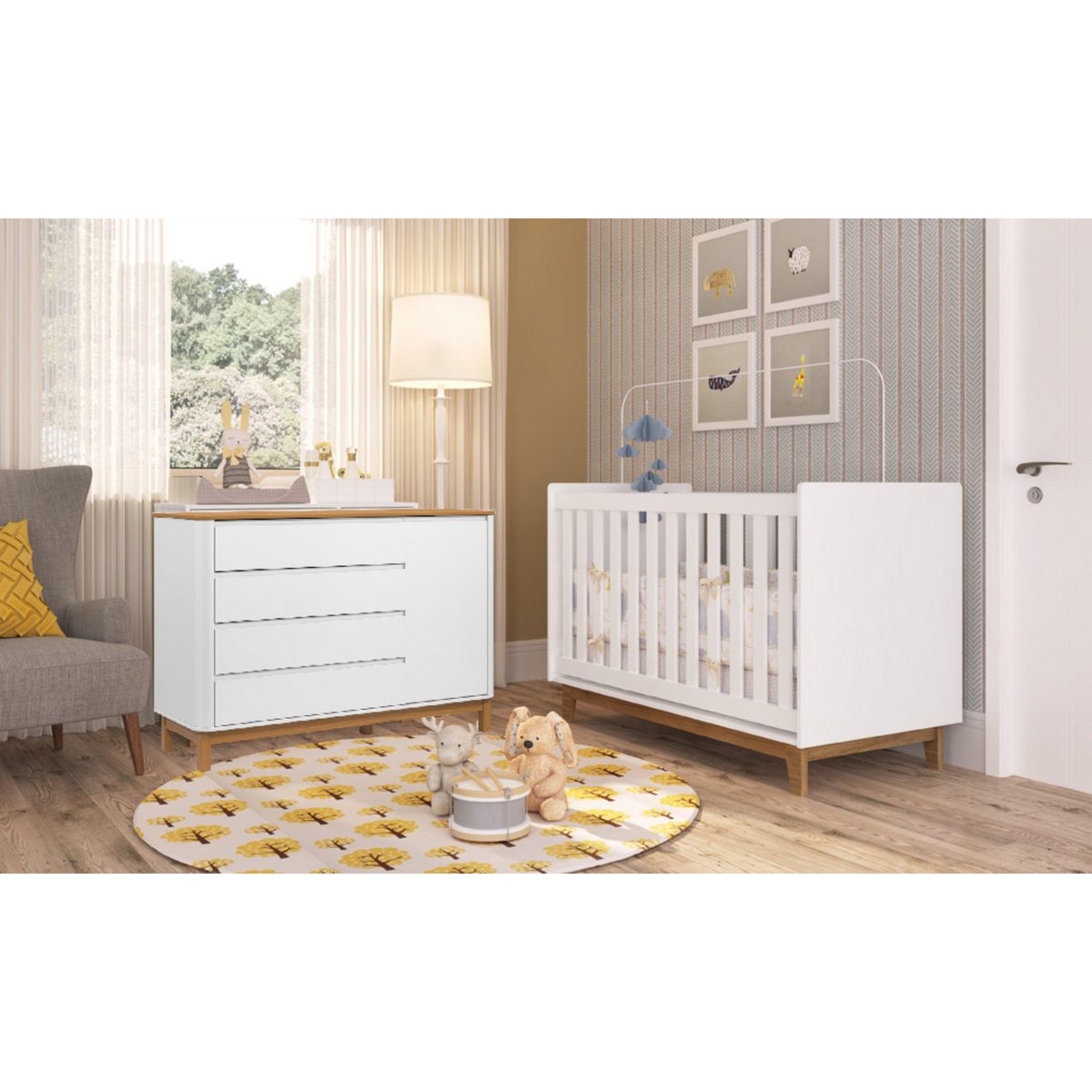 KIDSCOOL - Cómoda 4 Cajón(es) Flow 137x94x45.3 cm Blanco/café