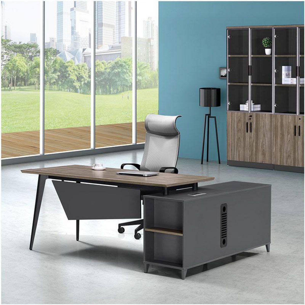 RODLER - Escritorio Ultra Grafito/café 160x75x160 cm