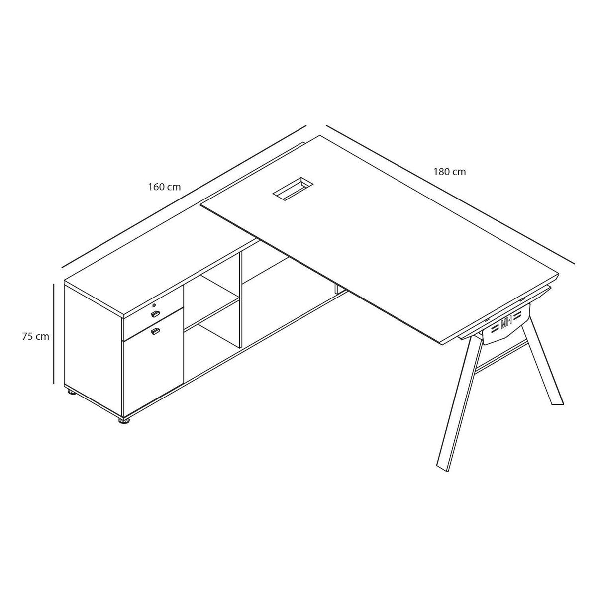 RODLER - Escritorio Vortex Café/grafito 180x75x160 cm