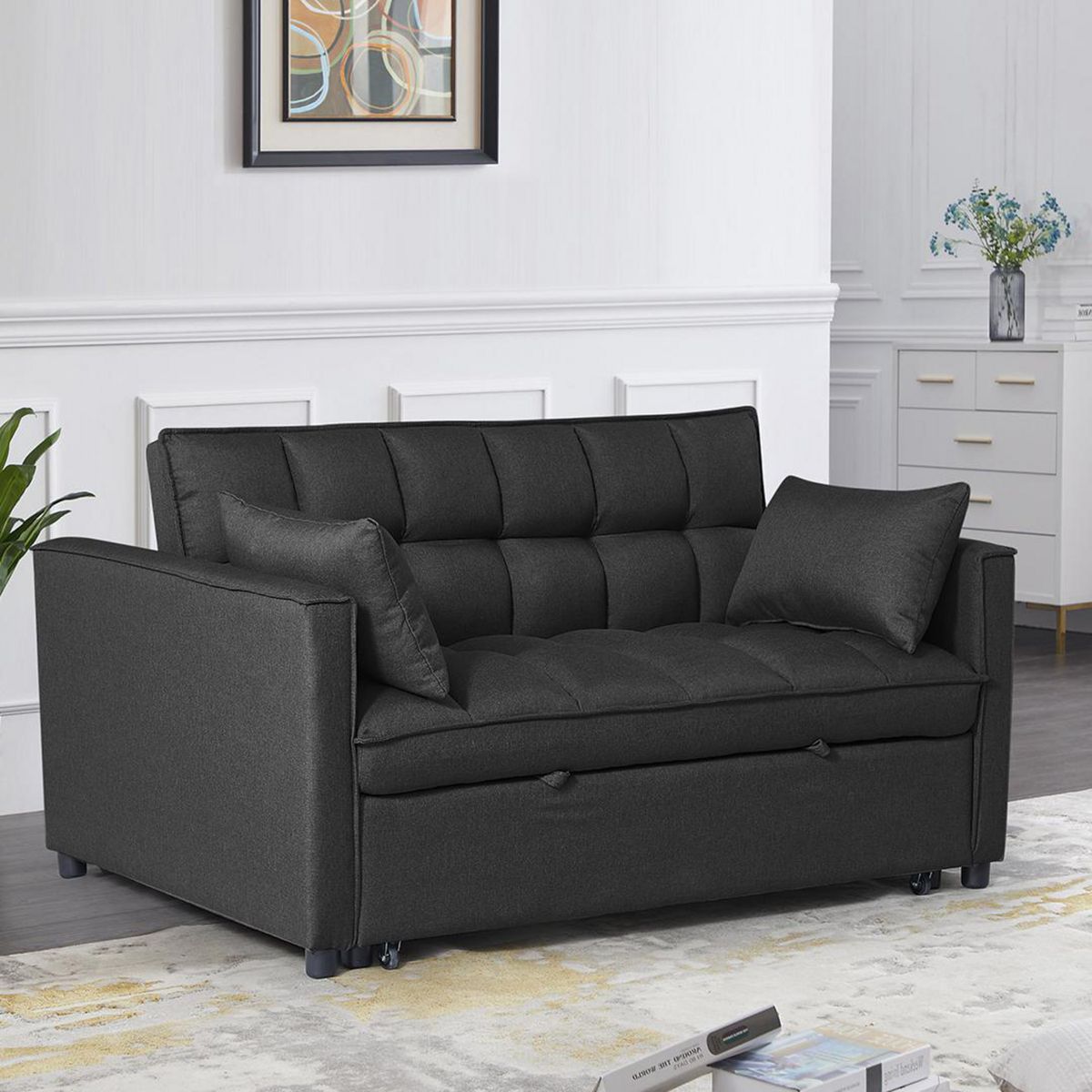 IDETEX - Futón Brela Negro 137x96x78 cm