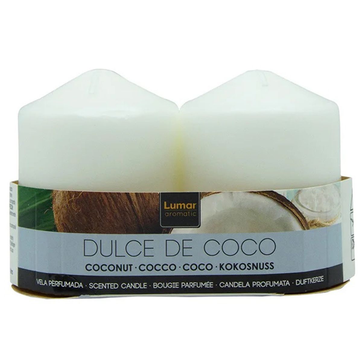 LUMAR - Pack 2 velas taco 7x6cm, aroma coco