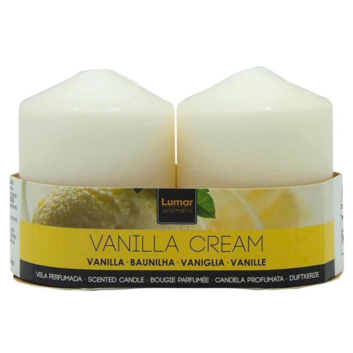 LUMAR - Pack 2 velas taco 7x6cm, aroma crema
