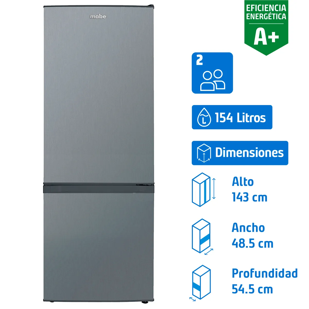 MABE - Refrigerador Bottom Freezer Frío Directo 154 Litros Inox RMB176PXLCX0