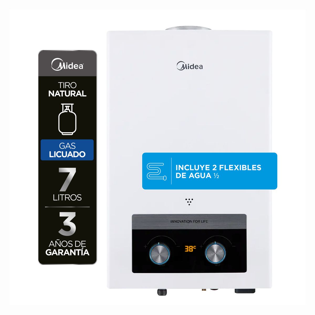 MIDEA - Calefón Gas Licuado 7 Litros Tiro Natural Ionizado