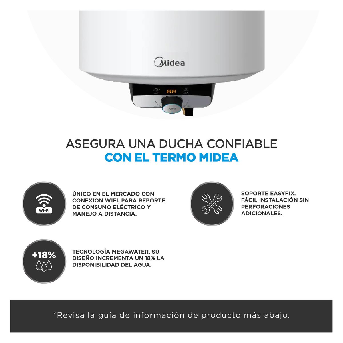 MIDEA - Termo con Wifi Eléctrico 120 Litros 2.2 kW de Muro