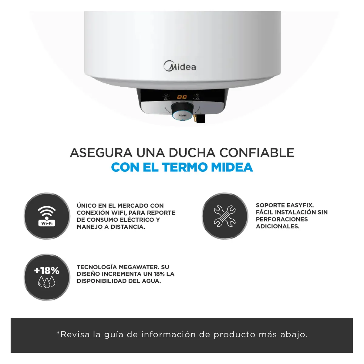 MIDEA - Termo con Wifi Eléctrico 80 Litros 1.4 kW de Muro