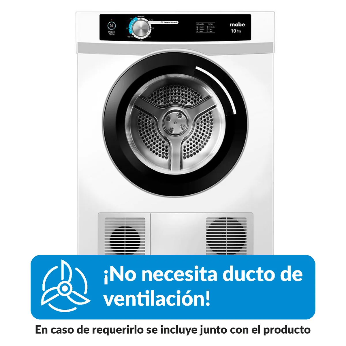 MABE - Secadora de Ropa 10 kg Carga Frontal con Evacuación Blanco SEM010VBCL0