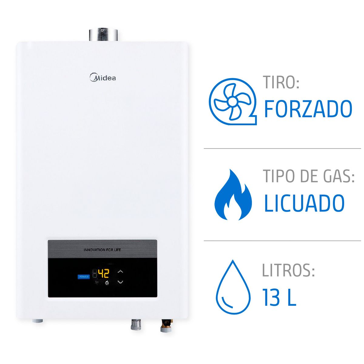 MIDEA - Calefón Gas Licuado 13 Litros Tiro Forzado Ionizado