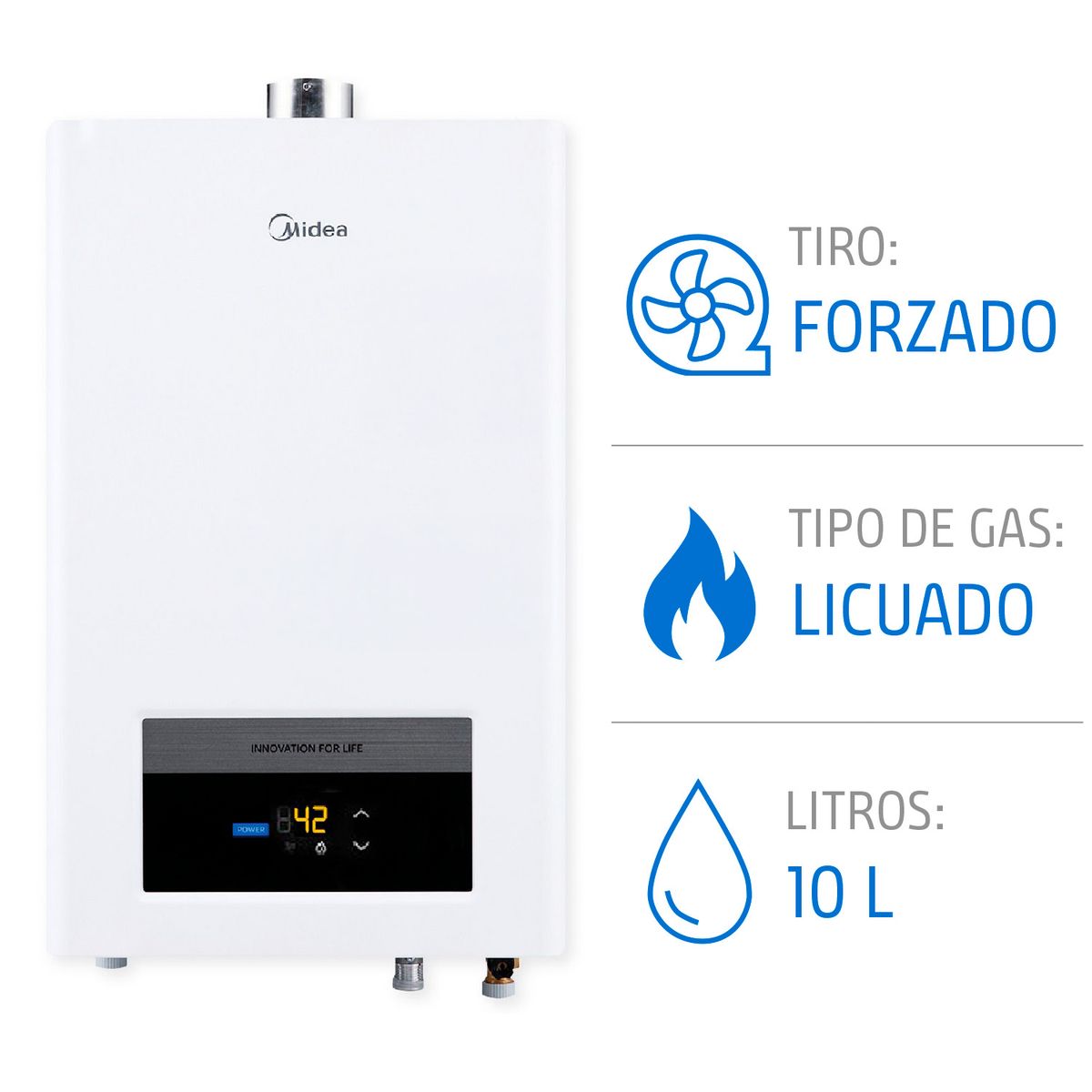 MIDEA - Calefón Gas Licuado 10 Litros Tiro Forzado Ionizado