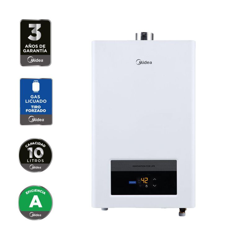 MIDEA - Calefón Gas Licuado 10 Litros Tiro Forzado Ionizado