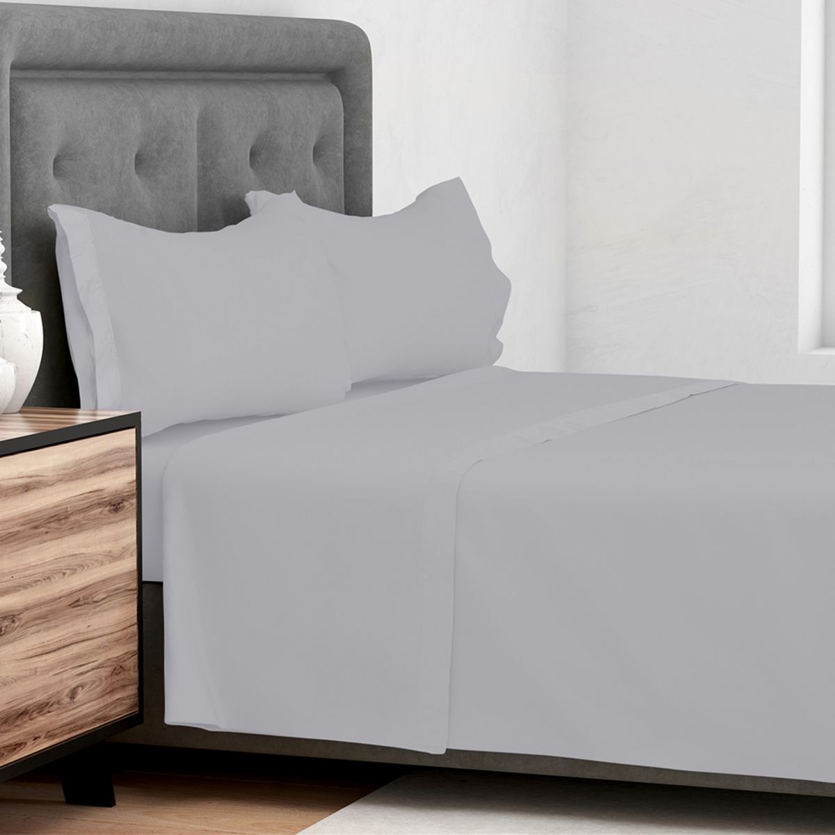 JUST HOME COLLECTION - Sábana Microfibra Lisa 2 plazas Gris