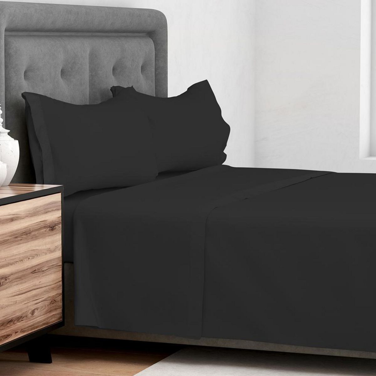 JUST HOME COLLECTION - Sábana Microfibra Lisa 2 plazas Negro