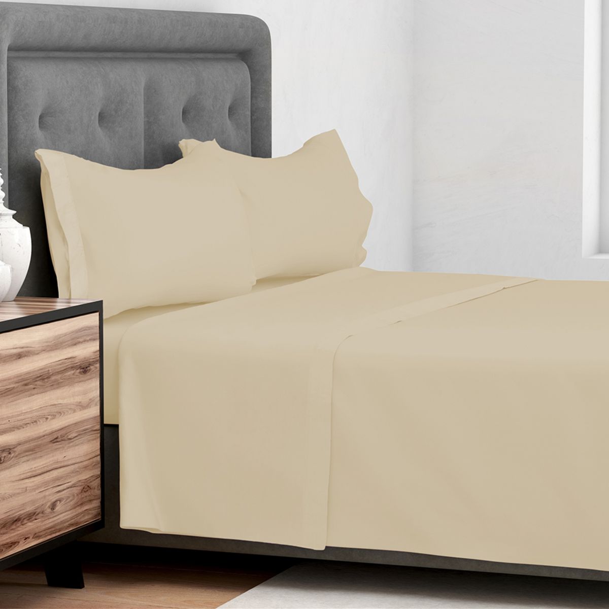 JUST HOME COLLECTION - Sábana Microfibra Lisa 2 plazas Beige