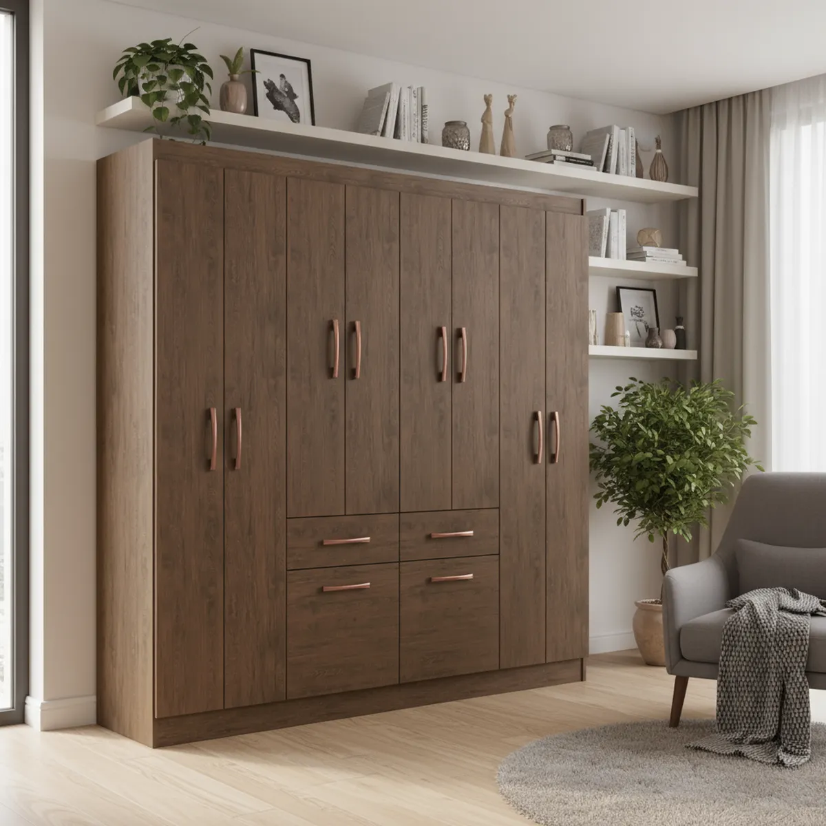 ALTAVISION - Closet Amarula 8 Puerta(s) 2 Cajón(es) 3 Repisa(s) 180x177x39 cm Café