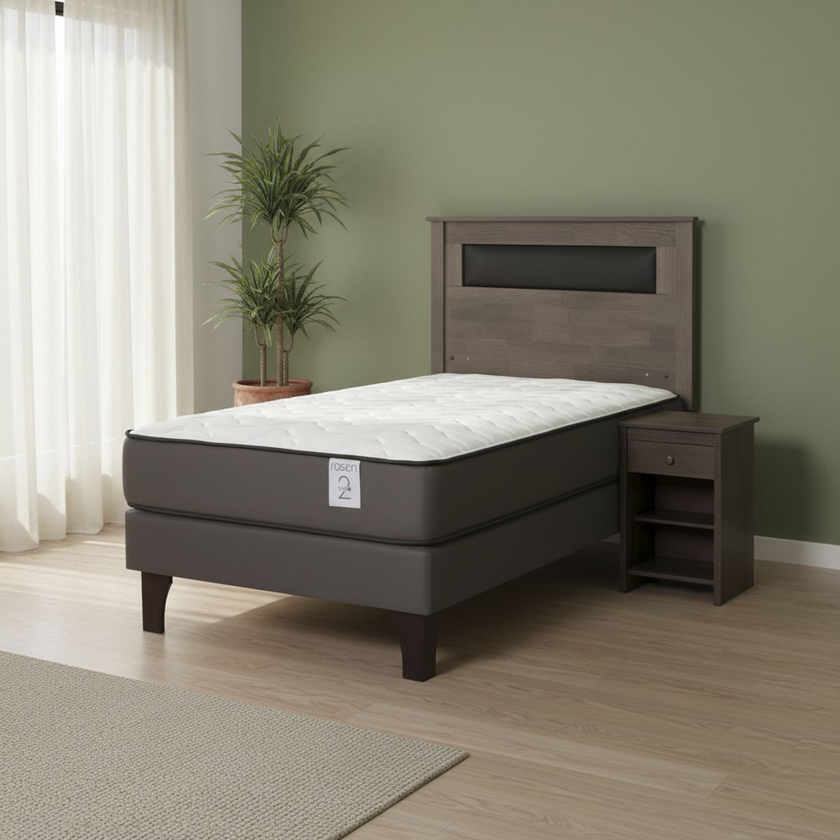 ROSEN - Cama 1 Plaza Europea New Style 2 Plus + Respaldo + Velador
