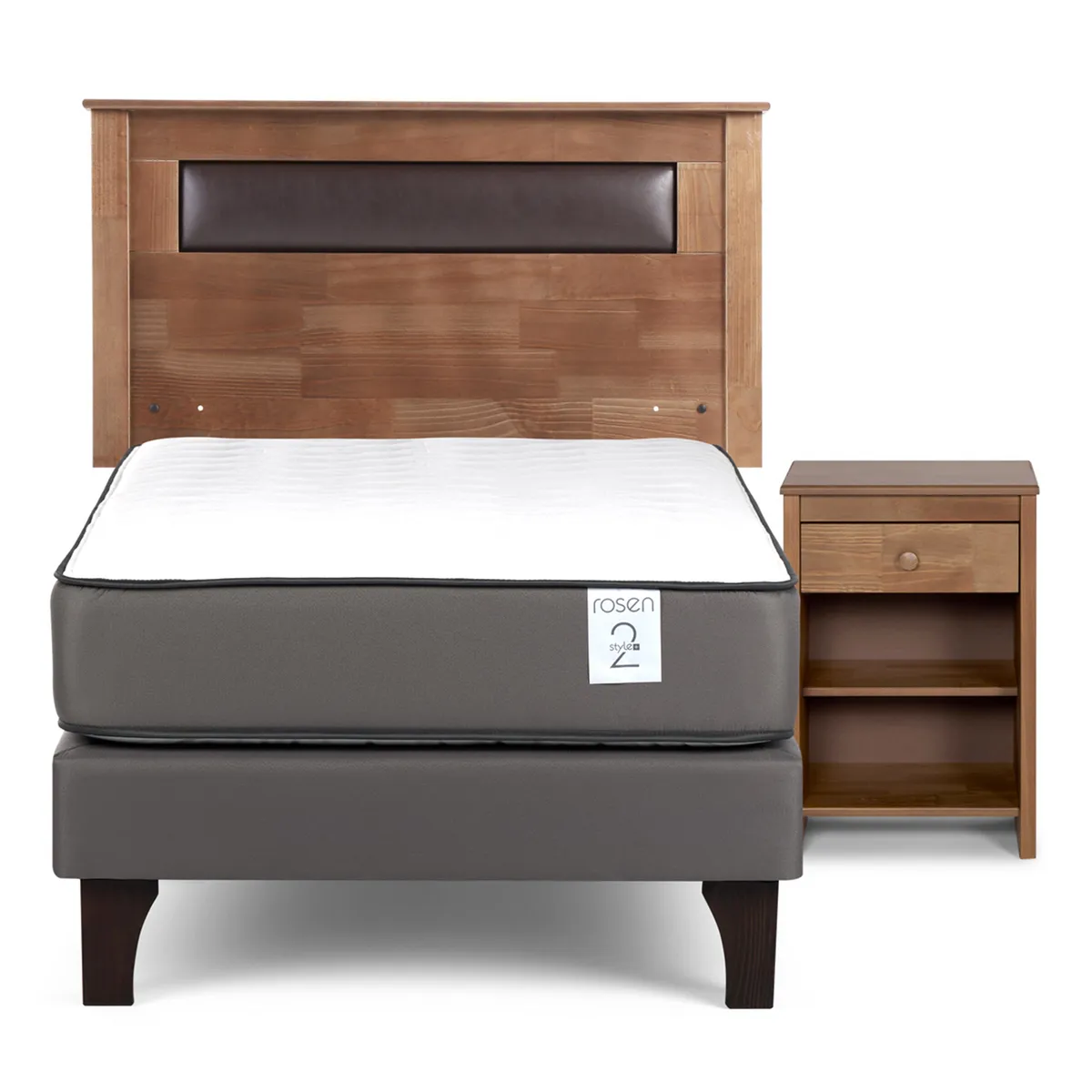 ROSEN - Cama 1.5 Plazas Europea New Style 2 Plus + Respaldo + Velador