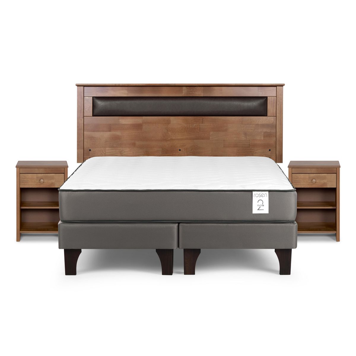 ROSEN - Cama 2 Plazas Europea New Style 2 Plus + Respaldo + 2 Veladores