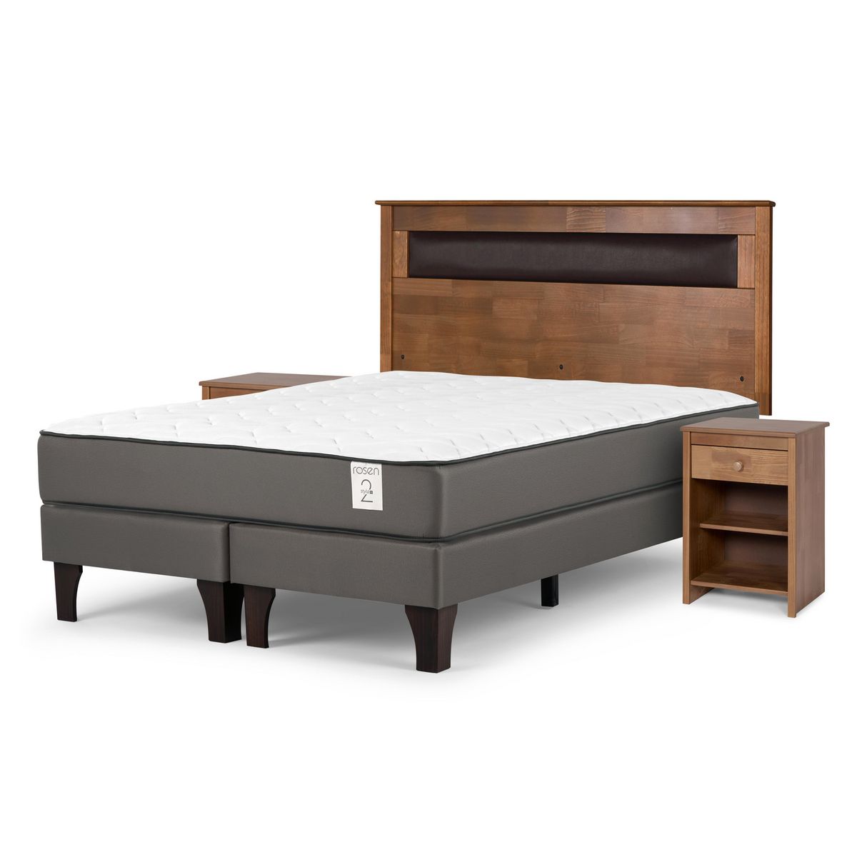 ROSEN - Cama 2 Plazas Europea New Style 2 Plus + Respaldo + 2 Veladores