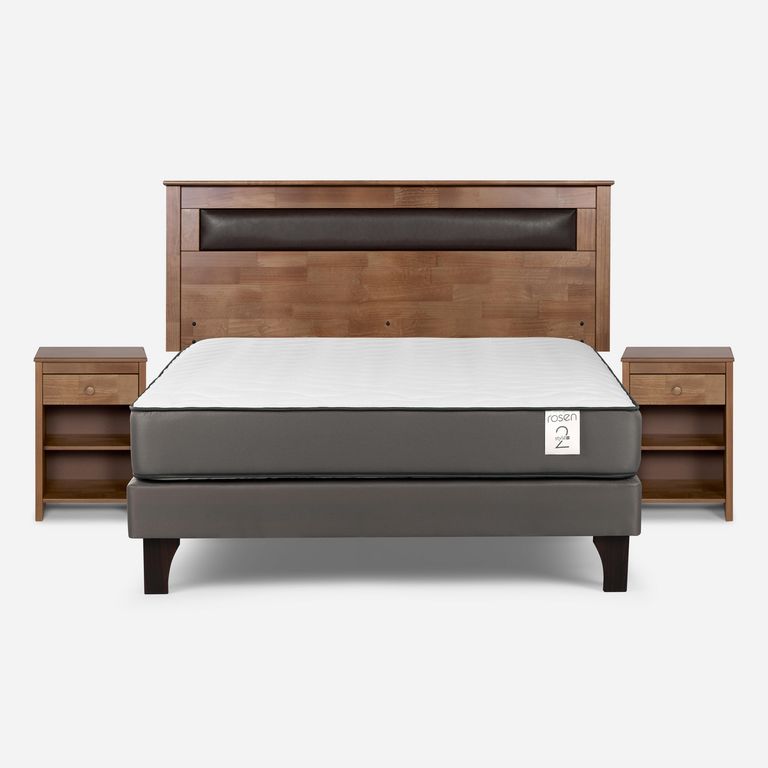 Cama 2 Plazas Europea New Style 2 Plus + Respaldo + 2 Veladores