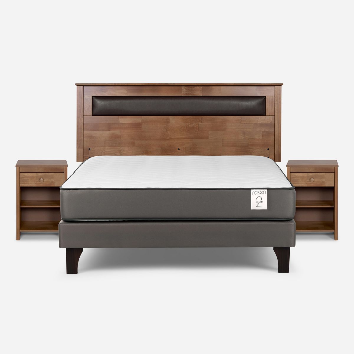 ROSEN - Cama 2 Plazas Europea New Style 2 Plus + Respaldo + 2 Veladores