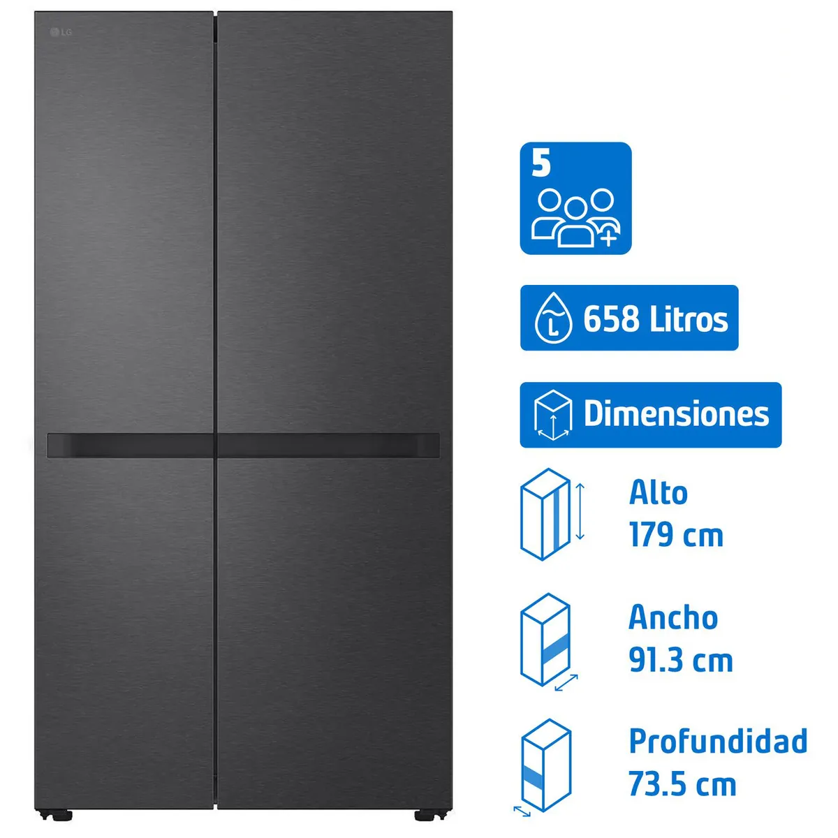 LG - Refrigerador 2 Puertas Side by Side No Frost 658 Litros GS66BPM