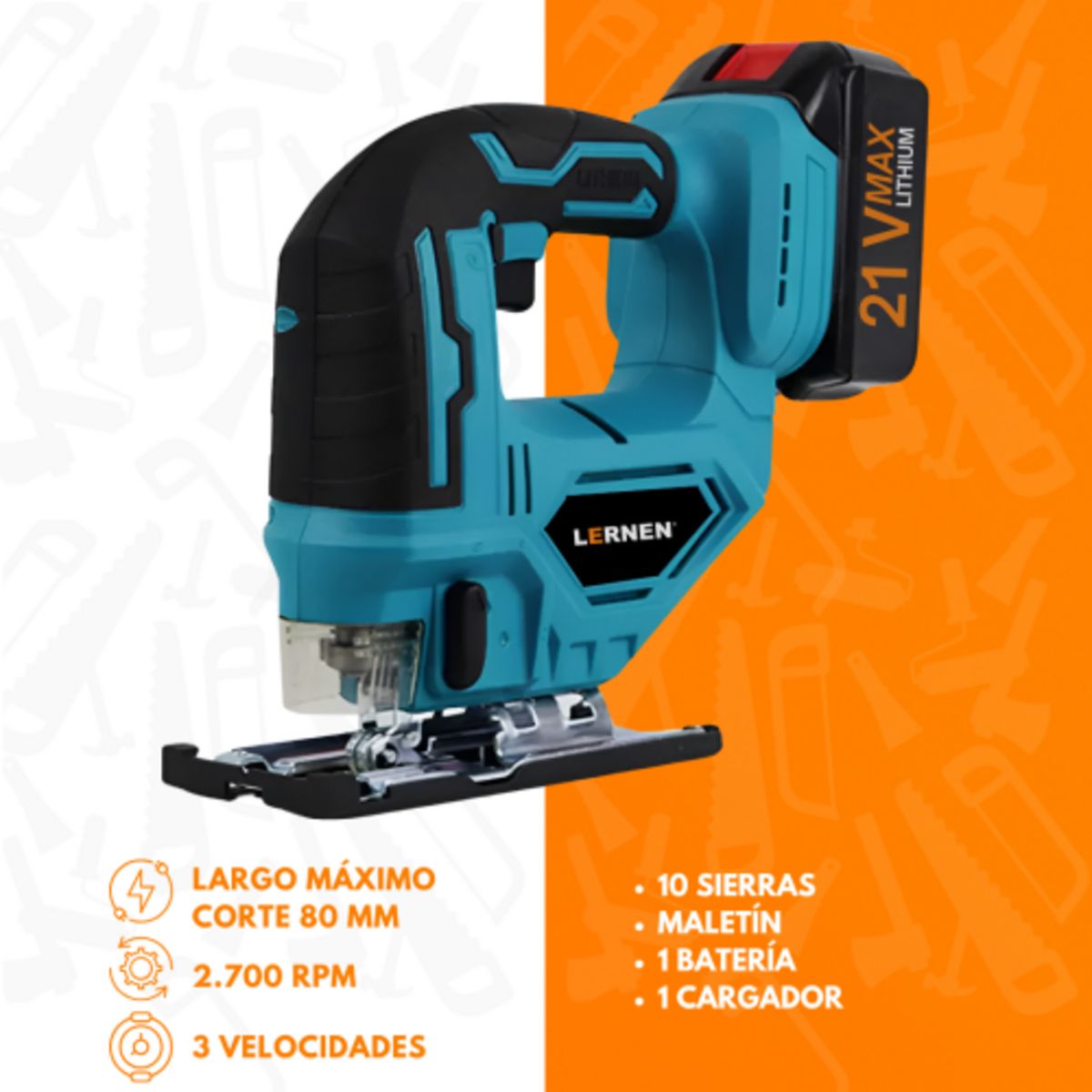 LERNEN - Sierra caladora inalámbrica 21V + accesorios