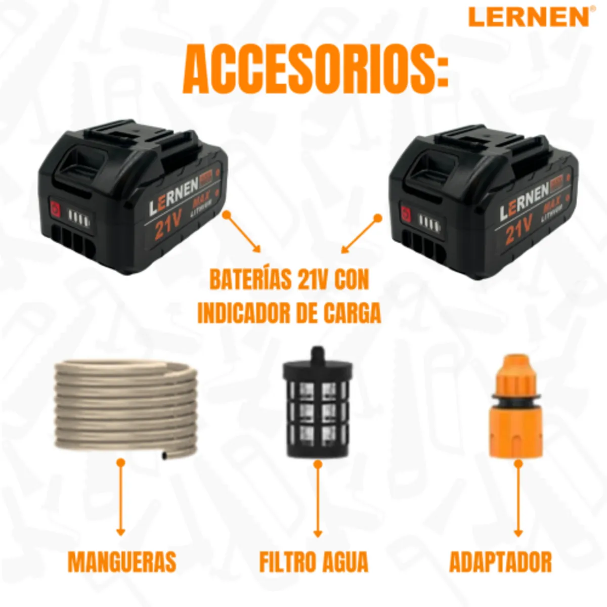 LERNEN - Hidrolavadora Batería 21 V 30 Bar Hidroinpro