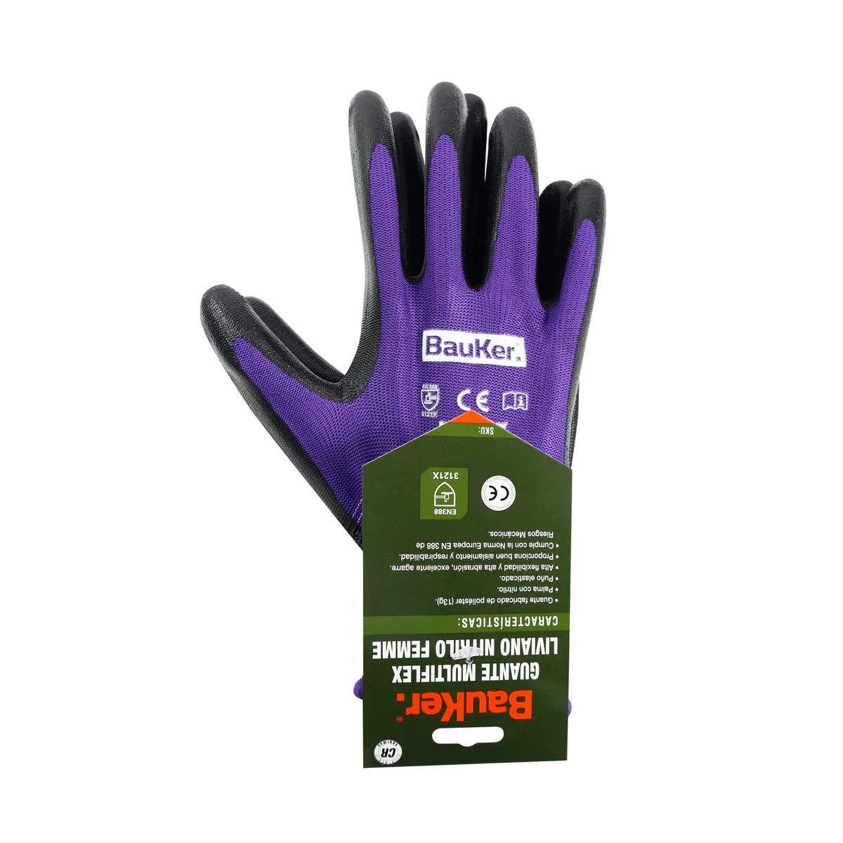 BAUKER - Guante Trabajo de Nitrilo XS Morado