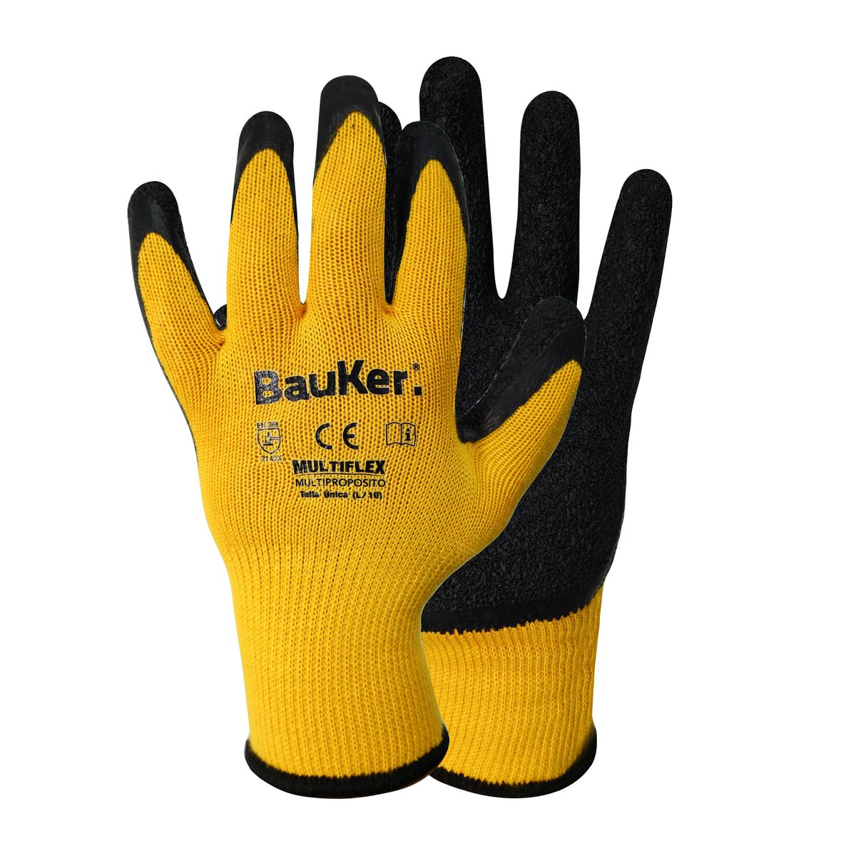 BAUKER - Pack 6 guantes de Poliéster Talla única Negro/ Amarillo