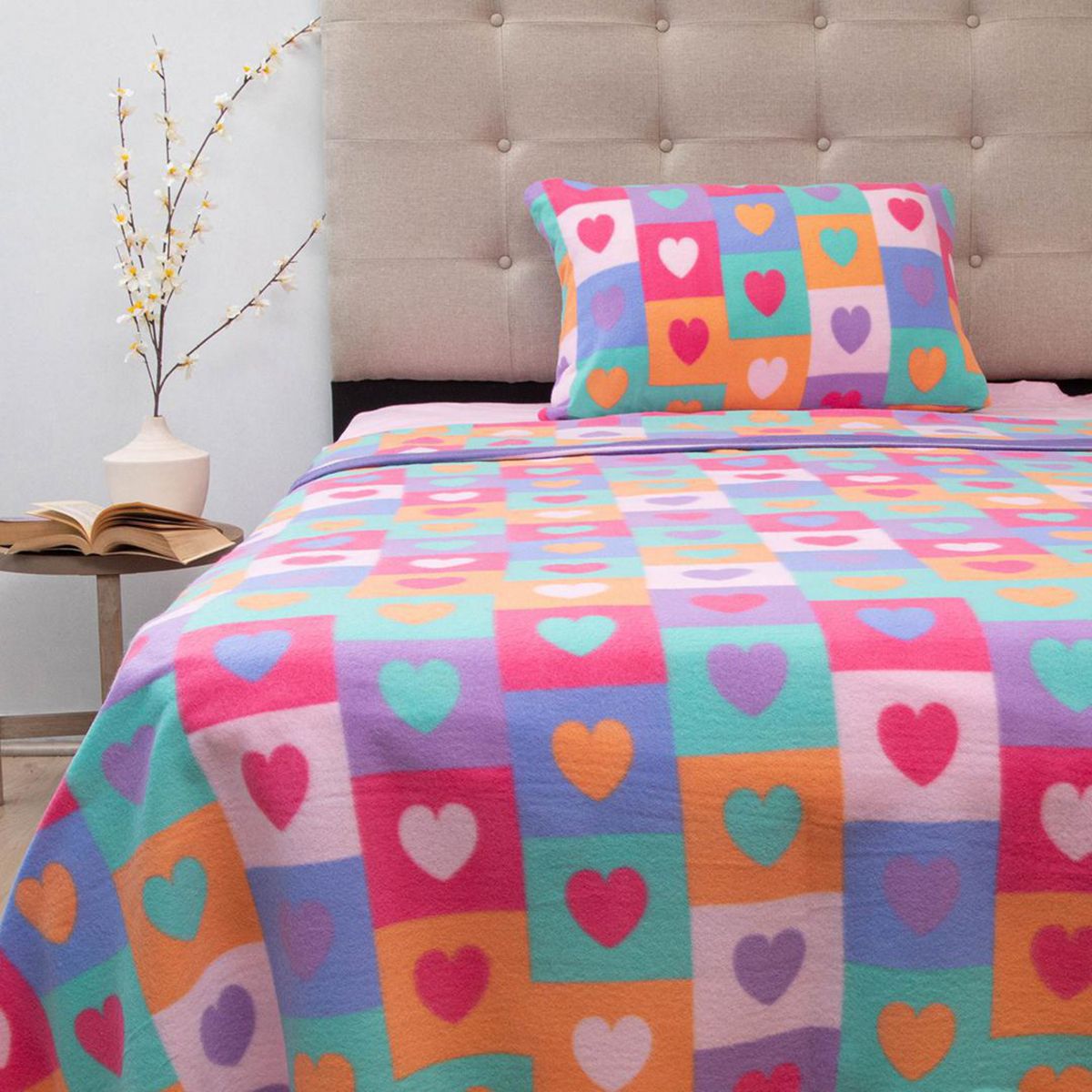 DORAL - Sábana Polar Kids Corazones1.5 plazas Multicolor