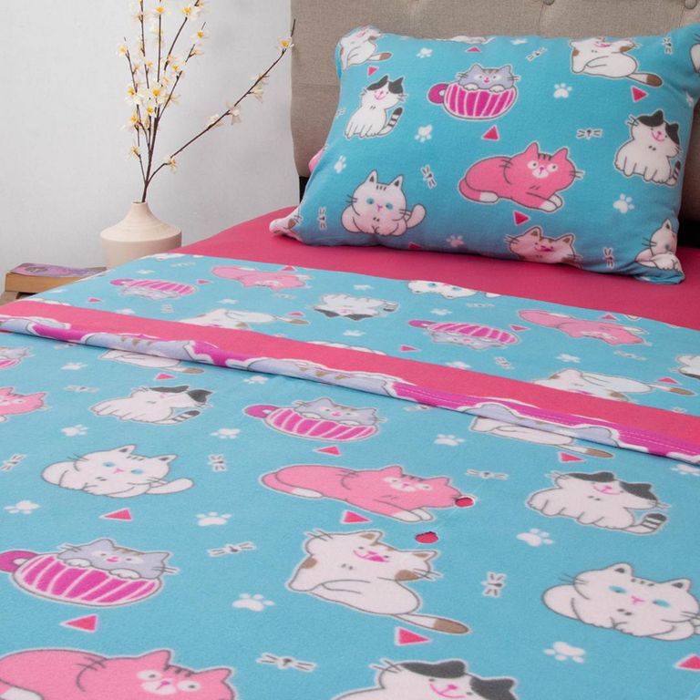 DORAL Sábana Polar Kids Gatos 1.5 plazas Multicolor
