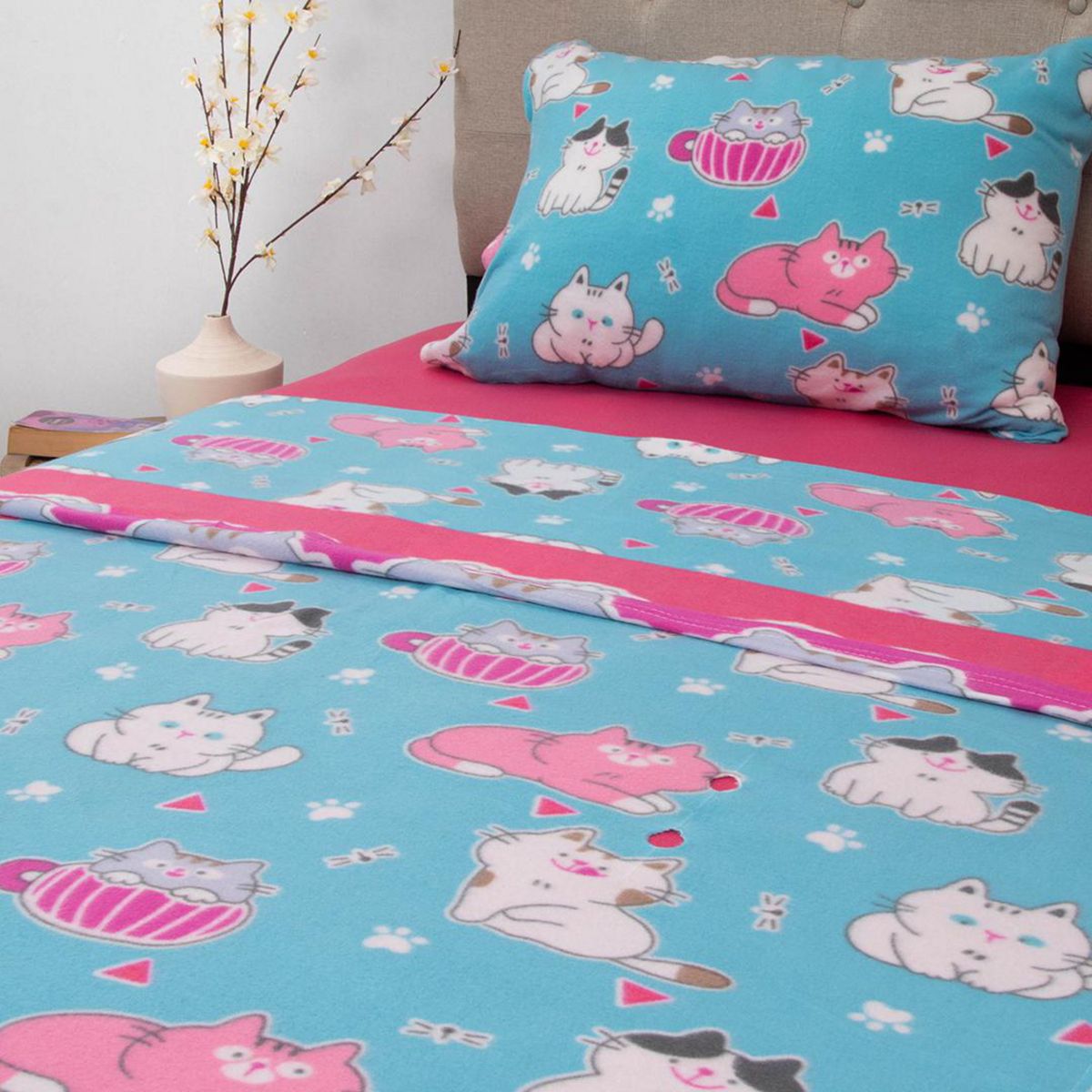 DORAL - Sábana Polar Kids Gatos 1.5 plazas Multicolor