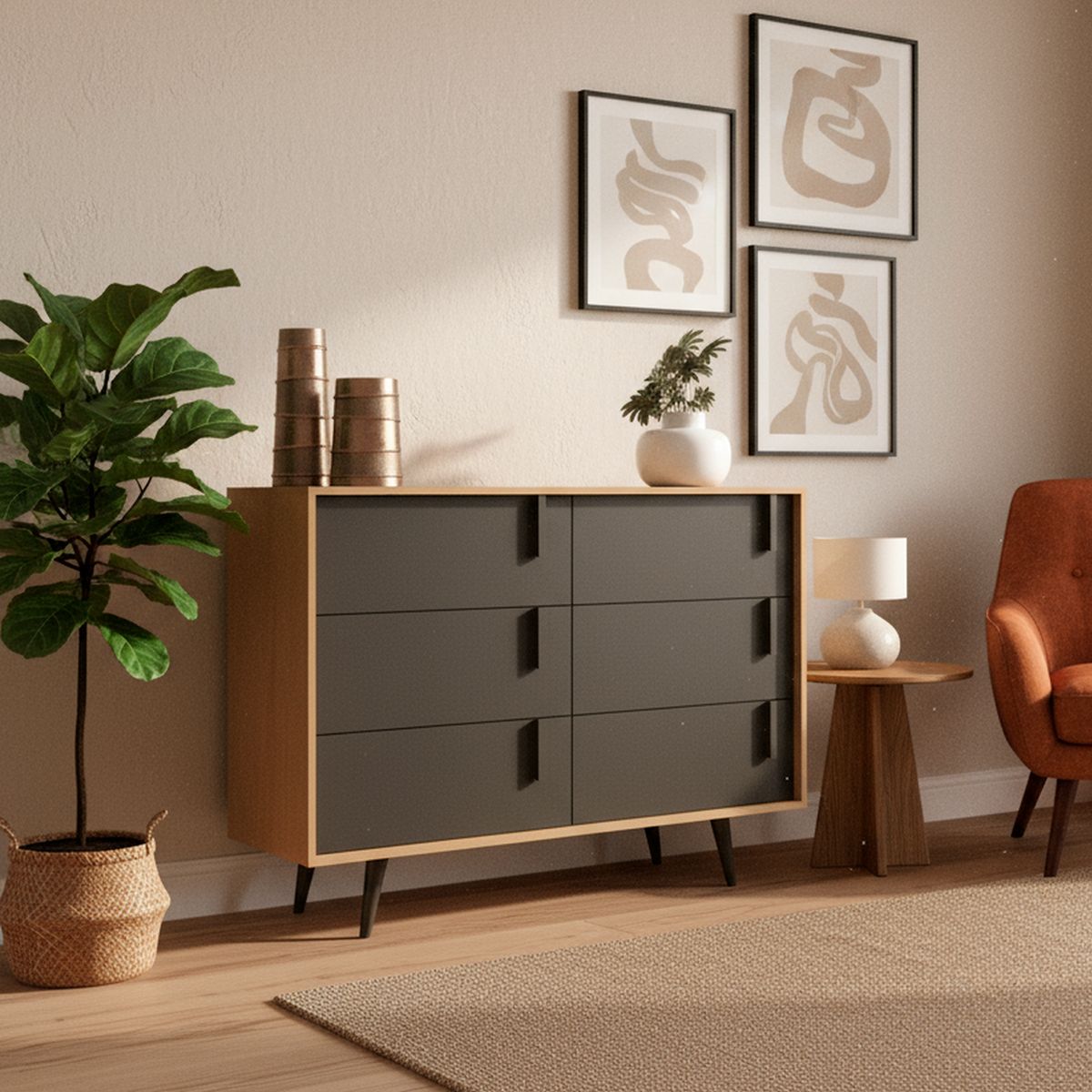 ONESSTA - Comoda 6 Cajón(es) Tulipa 124x90x45 cm Nogal/grafito