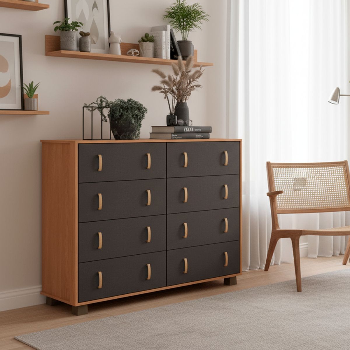 ONESSTA - Comoda 8 Cajón(es) Helena 136x100x45 cm Nogal/grafito