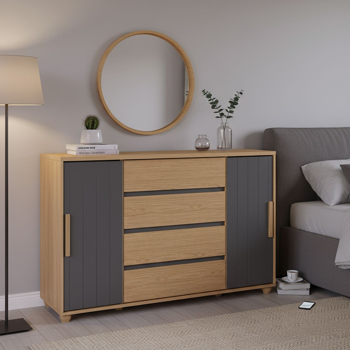 VEKKAHOME - Cómoda 4 Cajón(es) Evidenza 150x96x41 cm Grafito