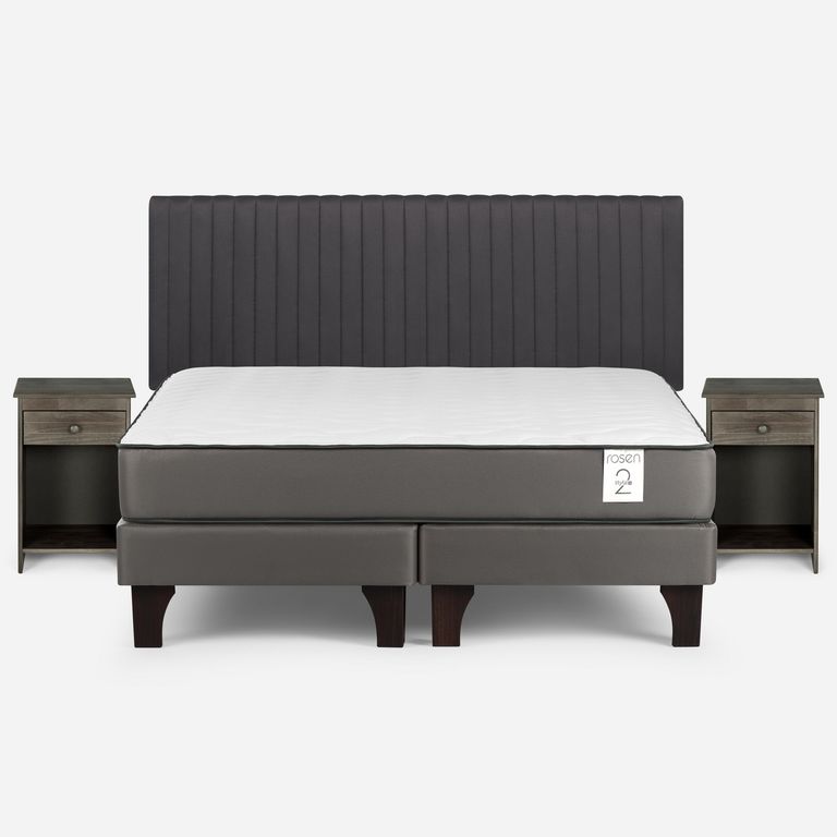 ROSEN Cama King Europea New Style 2 Plus + Respaldo + 2 Veladores