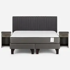 ROSEN - Cama New Style 2 Plus King 180x200 cm + Respaldo Lucio + 2 Veladores