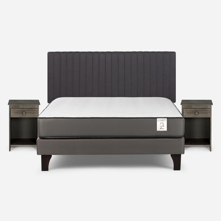 Cama 2 Plazas Europea New Style 2 Plus + Respaldo + 2 Veladores