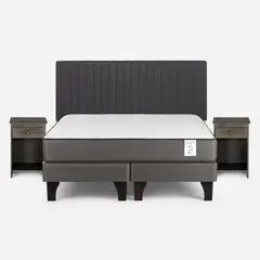 ROSEN - Cama New Style 2 Plus 2 Plazas 150x200 cm + Respaldo Lucio + Velador