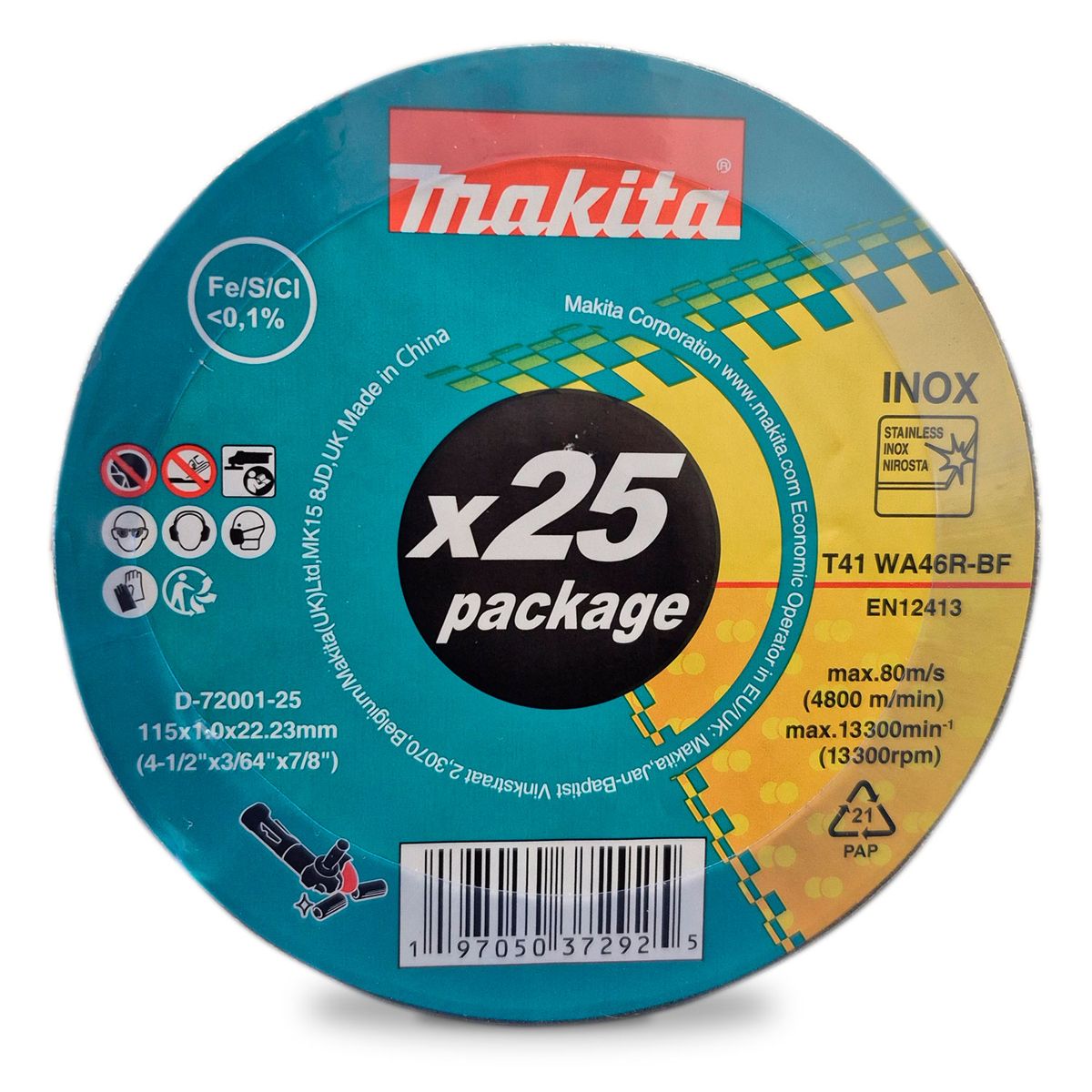 MAKITA - Pack Disco De Corte Acero Inox 4-1/2"25 Pzas