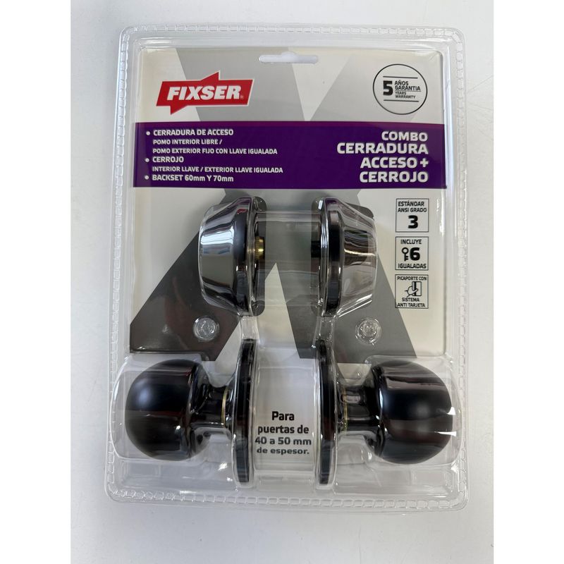 FIXSER - Pack Pomo y Cerrojo Acceso Pomo Negro Cilindrica