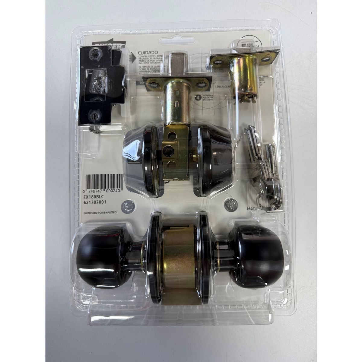 FIXSER - Pack Pomo y Cerrojo Acceso Negro Cilindrica