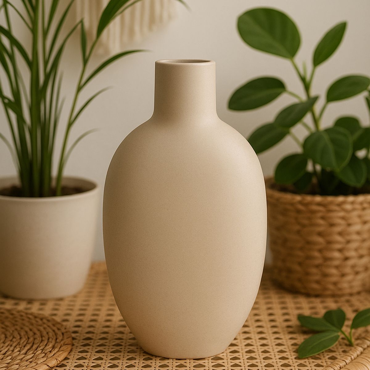 DECOGREEN - Florero ovalado biobamboo beige 14x26 cm