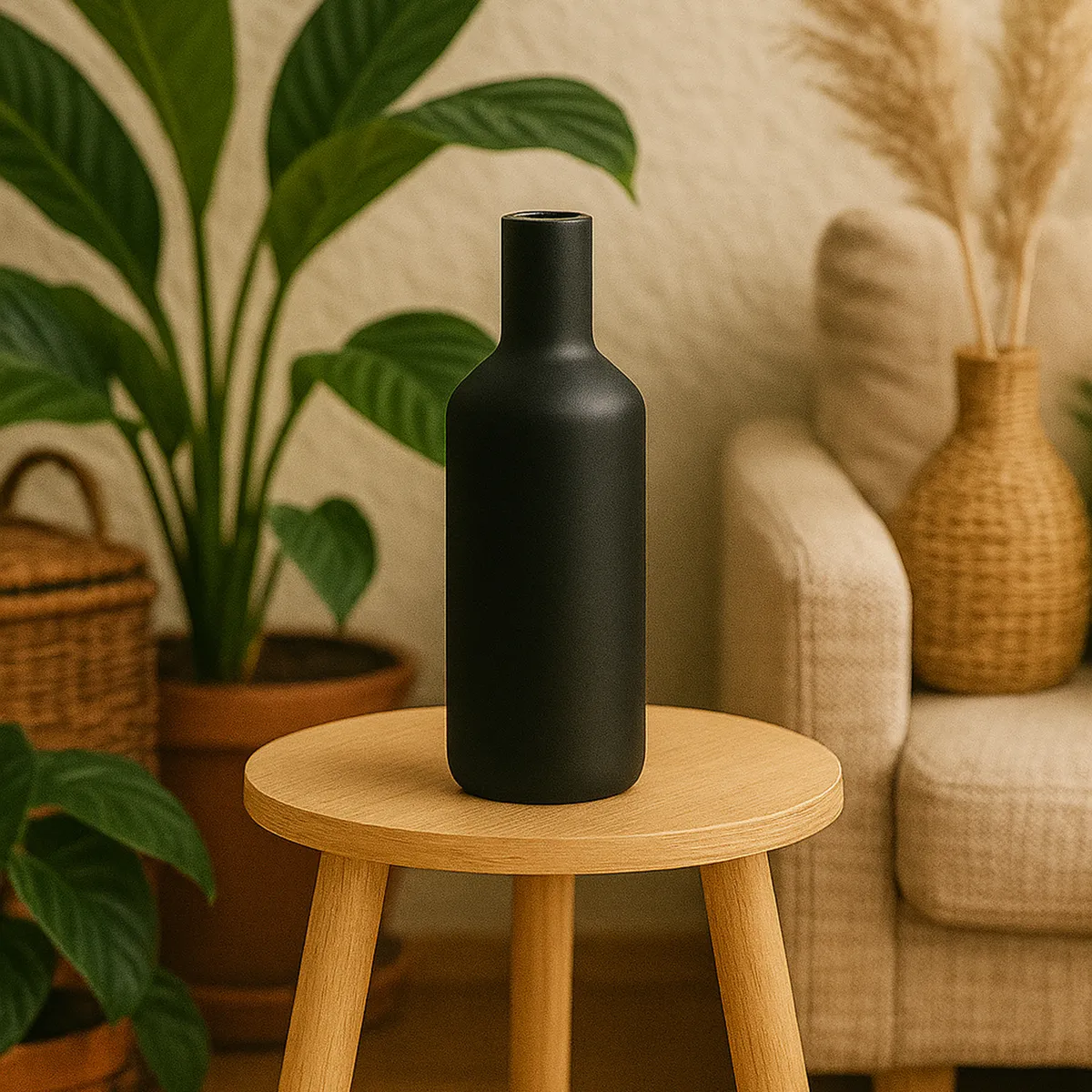 DECOGREEN - Botella cerámica nórdico negro 20x7 cm