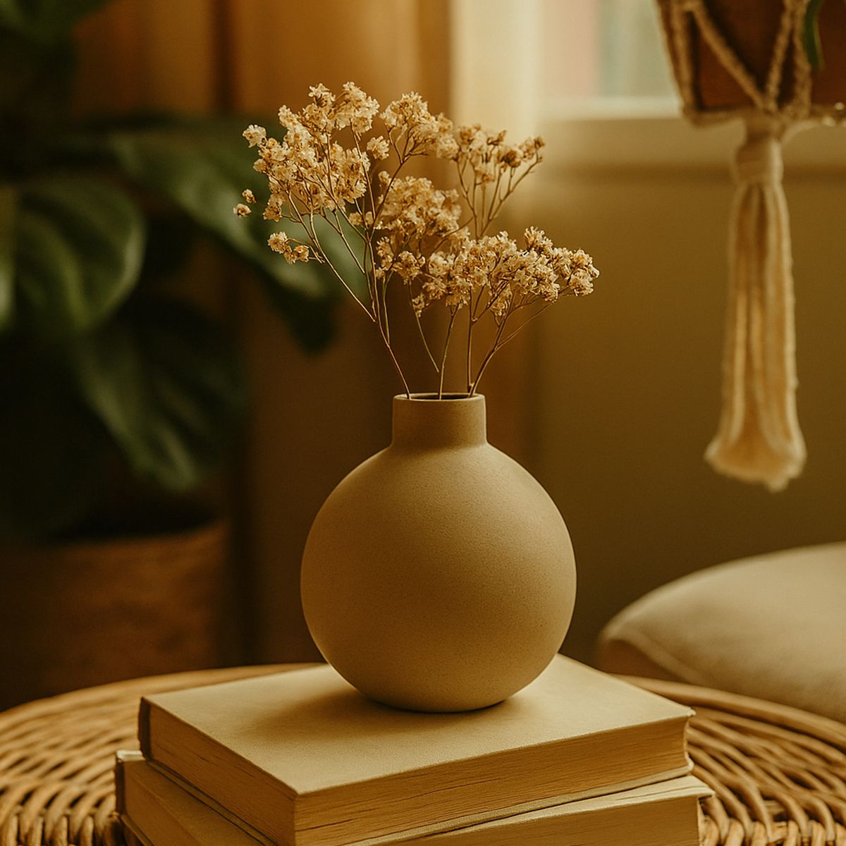 DECOGREEN - Florero de cerámica nórdico circular beige 11x9 cm