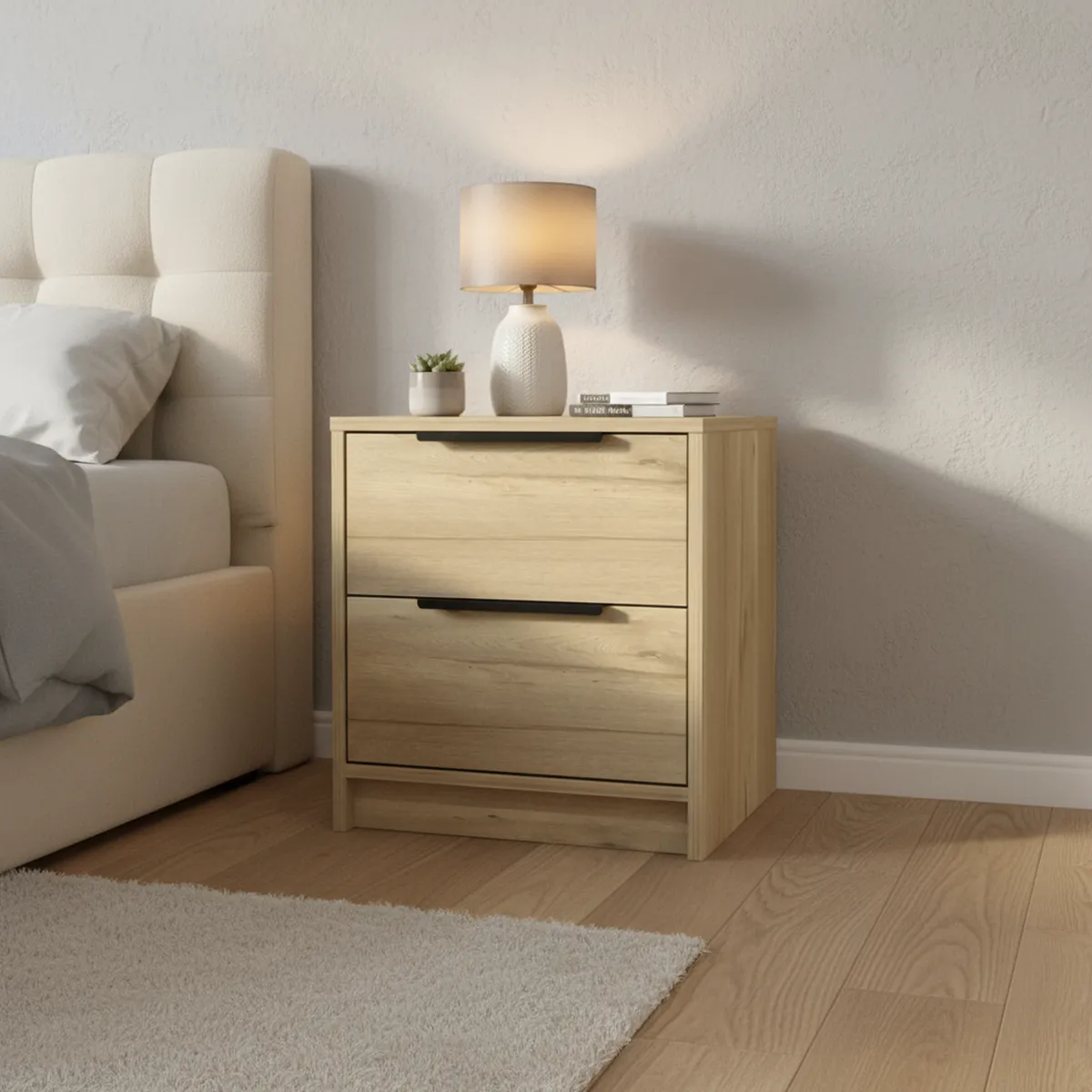 TUHOME - Velador 2 Cajón(es) Kaia 41x48x36.3 cm Duna y blanco